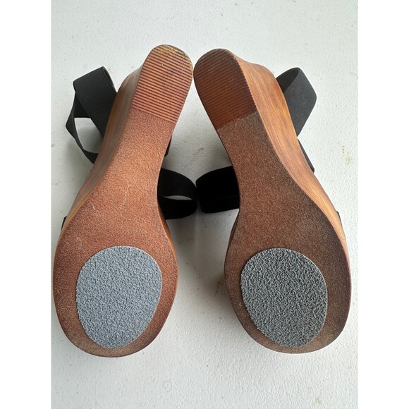 Steve Madden Black Blondy Wood Block Platform Wedge Elastic Stretch Sandals 7 - Picture 7 of 7